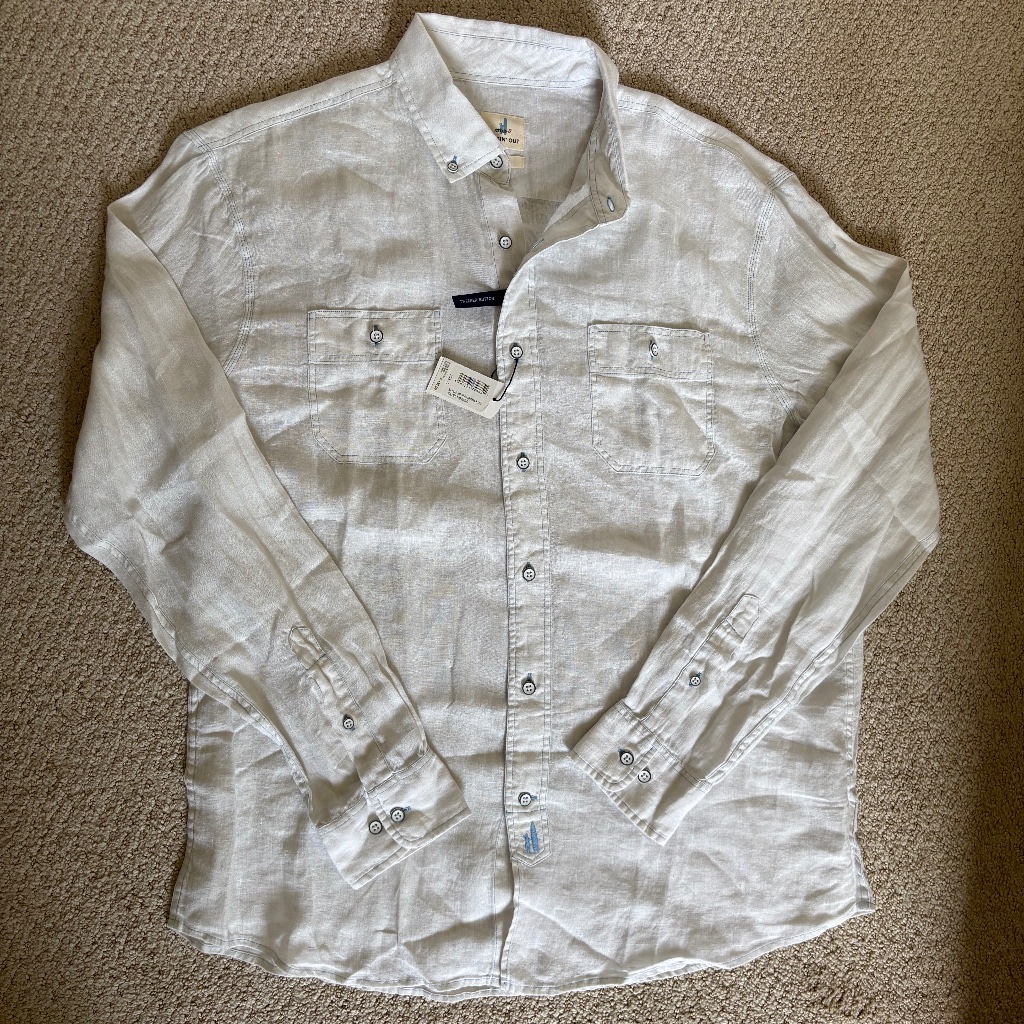 Johnnie-O Mackle Long Sleeve Linen Button Down White Large